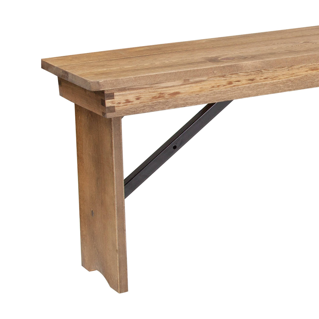 Black Solid Pine Folding Farm Bench with 3 Legs E879269
