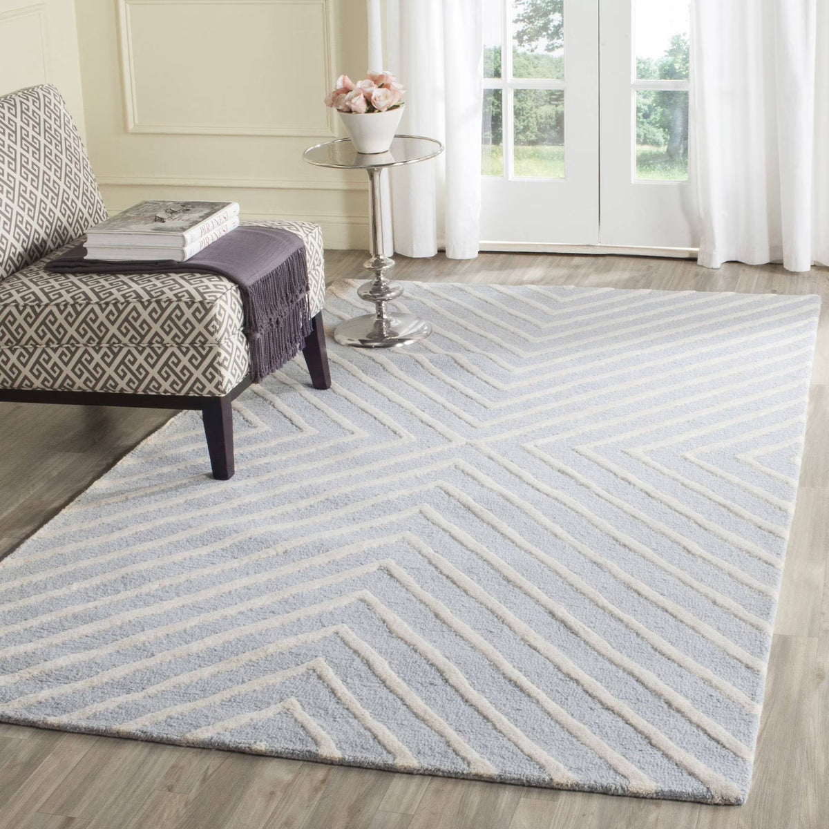 Light Blue/Ivory Wool Area Rug, 10' x 14' D66317