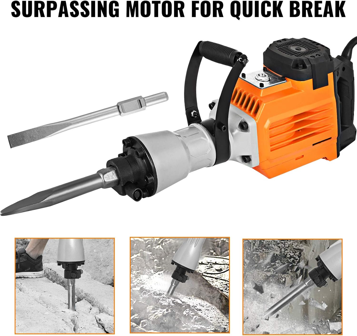 3500W Electric Demolition Hammer Concrete Breaker with Flat Chisel Bull Point Chisel U1772