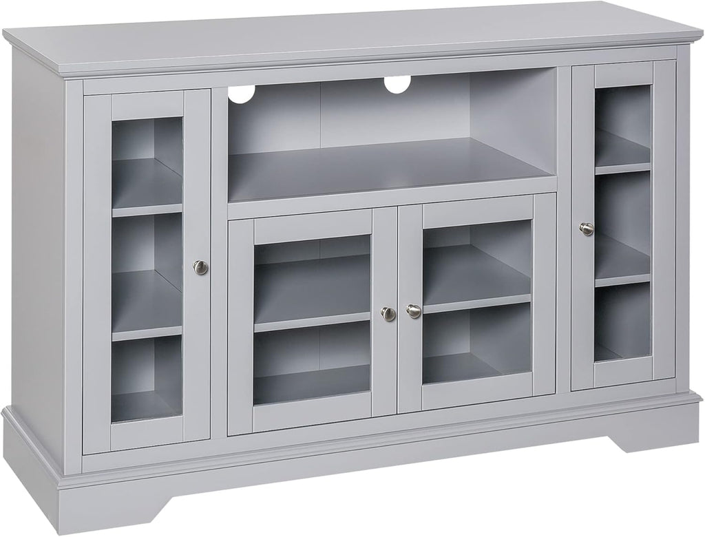 Grey Sideboard Console Table Storage Cabinet with Glass Doors R726474
