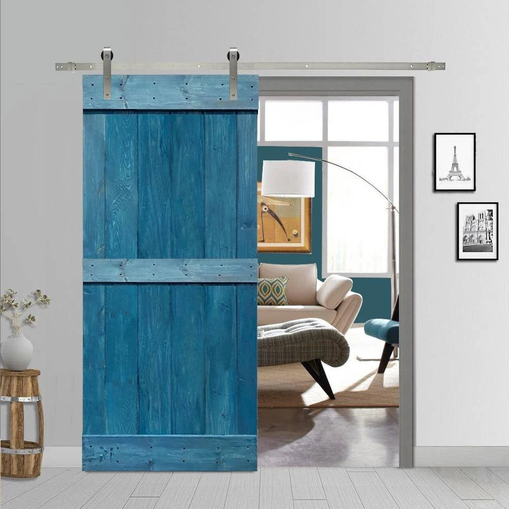 Stained Wooden Sliding Barn Door with Hardware Kit (Ocean Blue - 24 x 84) C541290