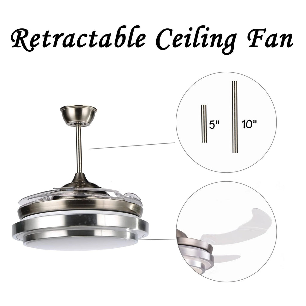 Retractable Metal LED Ceiling Fan with Remote - 42 Inches White R166624