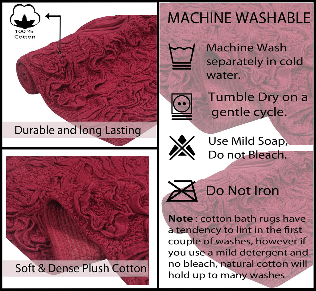 Red 3 Piece Cotton Non-Slip Bathroom Rug Set with Runner Rug E63678