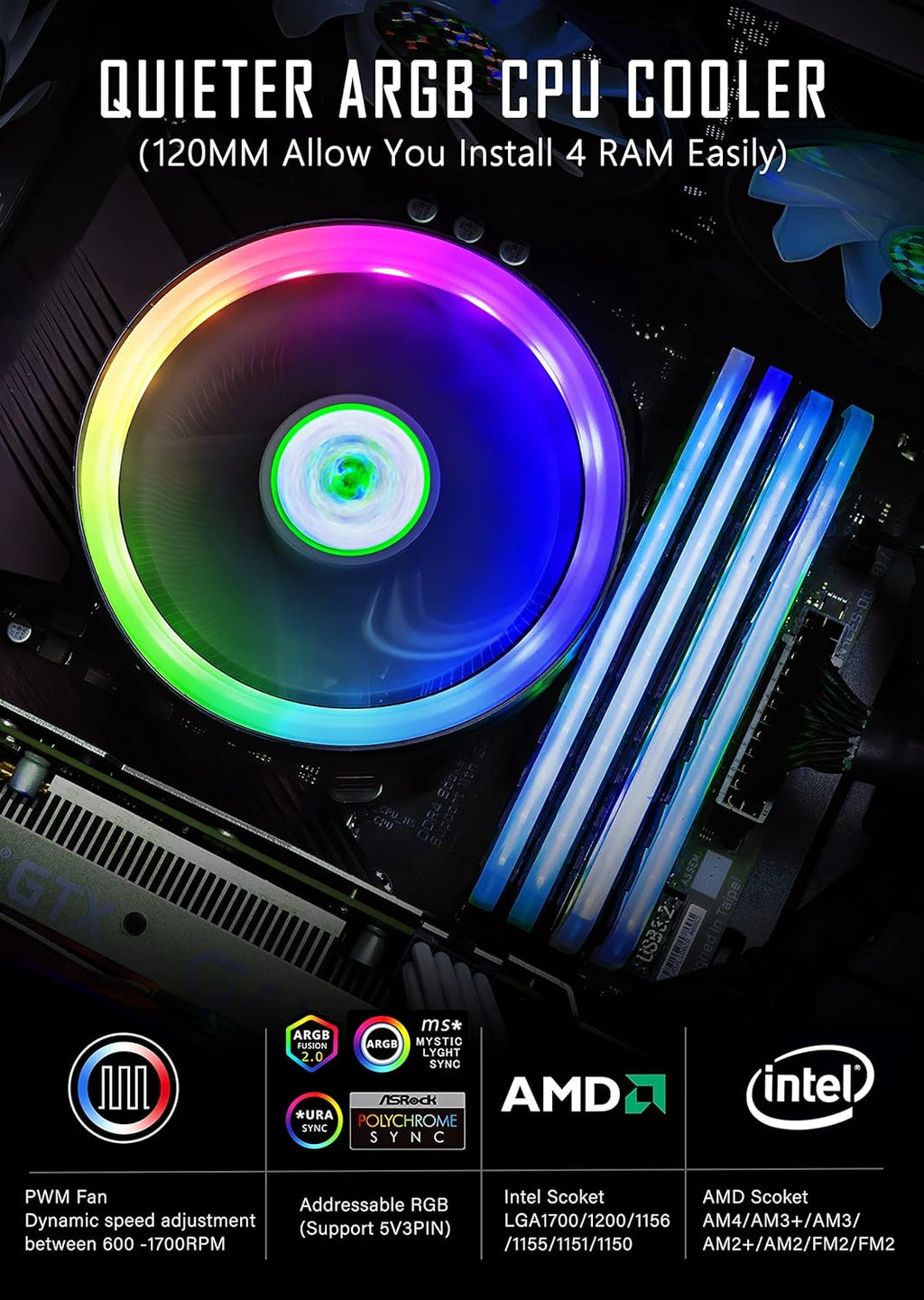 ATX PC Case with 6pcs 120mm ARGB Fans, CPU Fan, 650W Power Supply X650