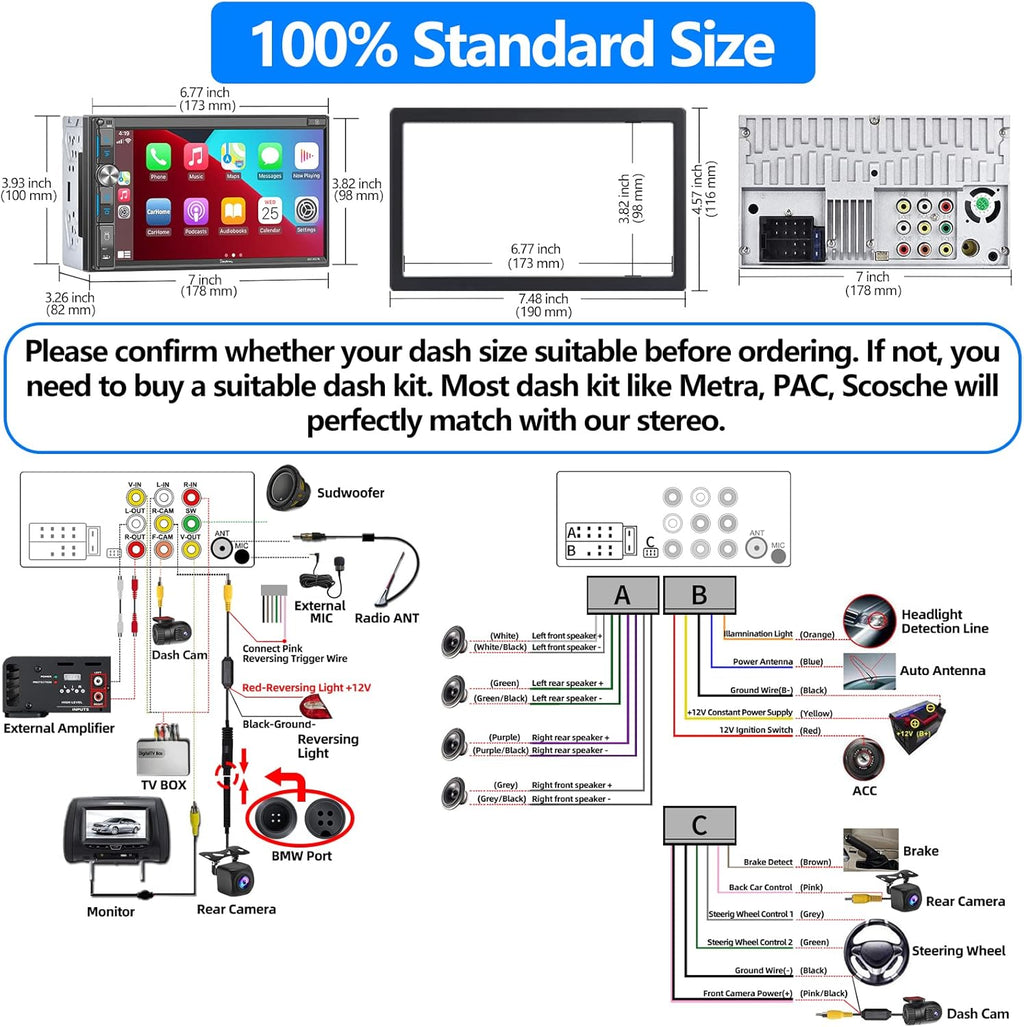 Double Din Car Stereo with 7 HD Touchscreen, Bluetooth 5.2, Backup Camera Y336470