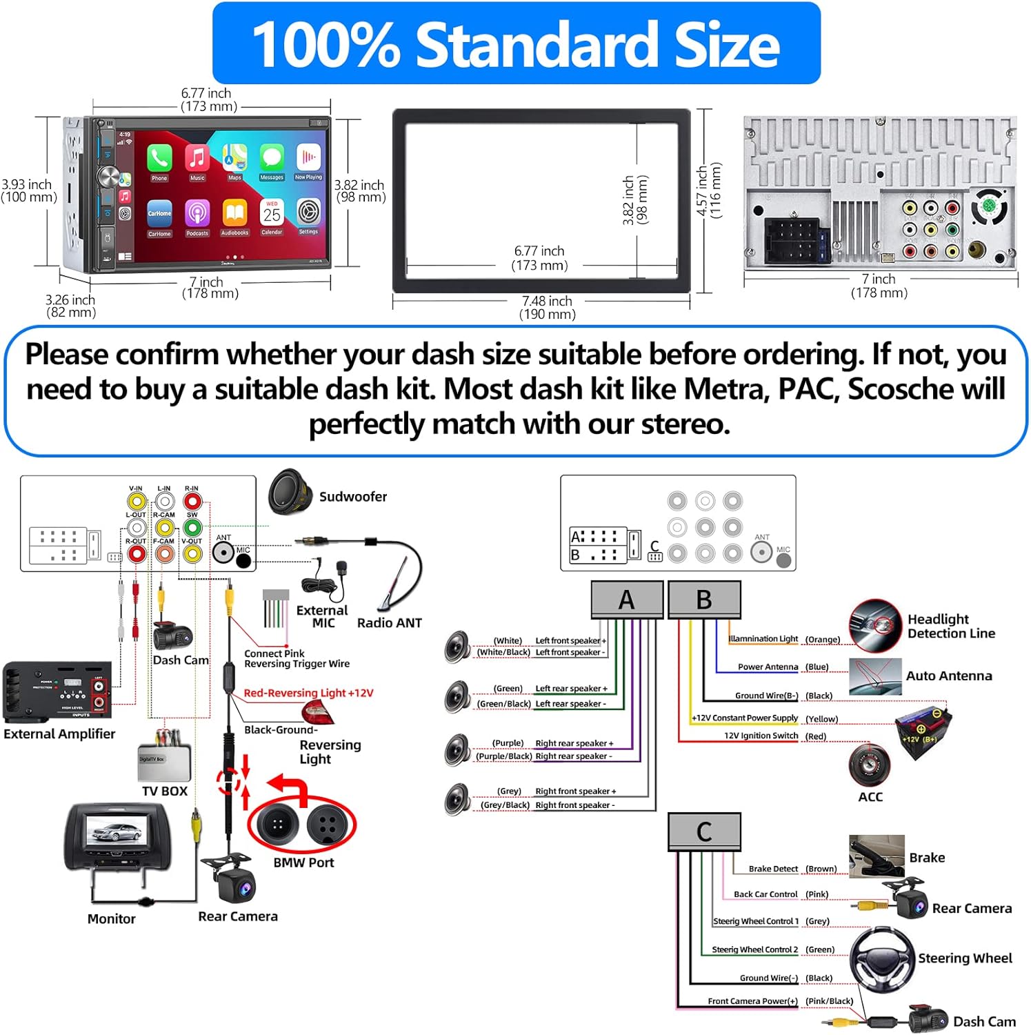Double Din Car Stereo with 7 HD Touchscreen, Bluetooth 5.2, Backup Camera Y336470