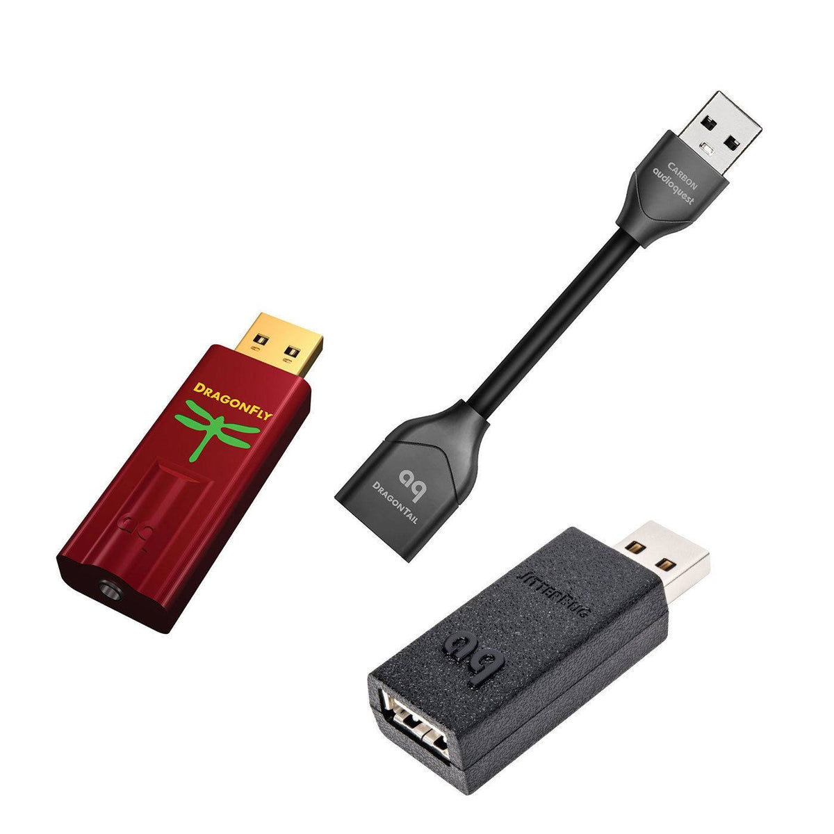 USB DAC with Jitterbug USB Data and Power Noise Filter Package with Dragontail USB 2.0 Extender V9219