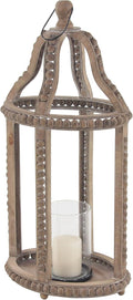 Rustic Wood and Glass Candle Lantern, 10W x 29H, Brown K1794