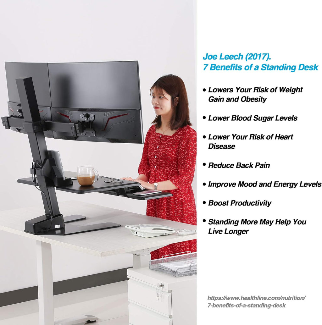 Dual 32" Monitor Electric Standing Desk with Keyboard Tray Extra Large 28"x 16" Tabletop Motorized Height Adjustable Sit to Stand Table A8964