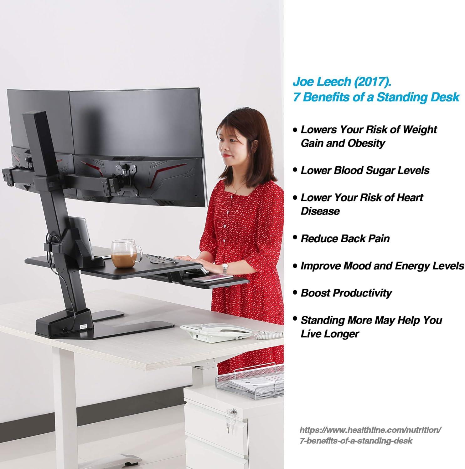 Dual 32" Monitor Electric Standing Desk with Keyboard Tray Extra Large 28"x 16" Tabletop Motorized Height Adjustable Sit to Stand Table A8964