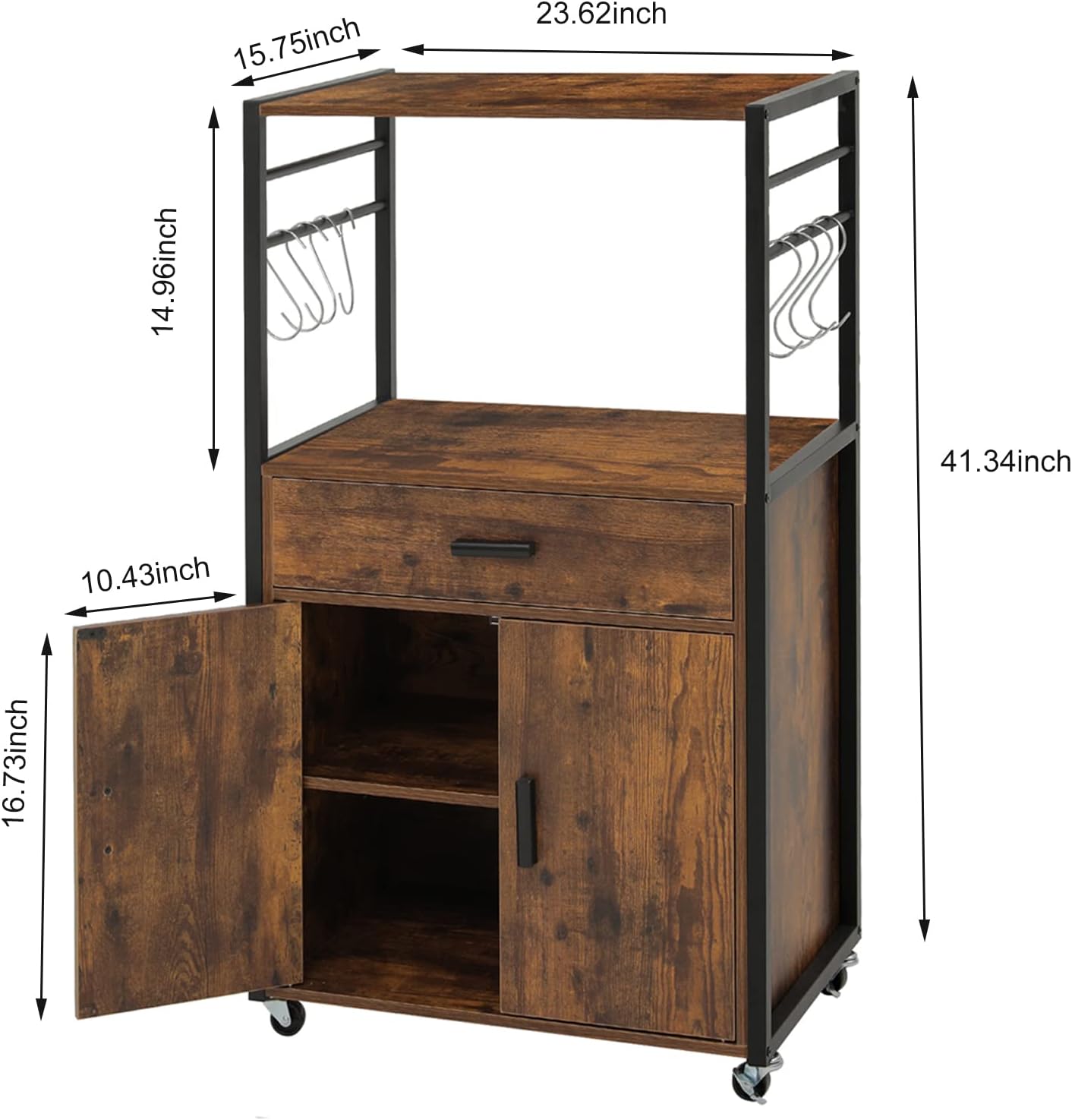 Rustic Brown Rolling Kitchen Island Cart with Drawer W65820