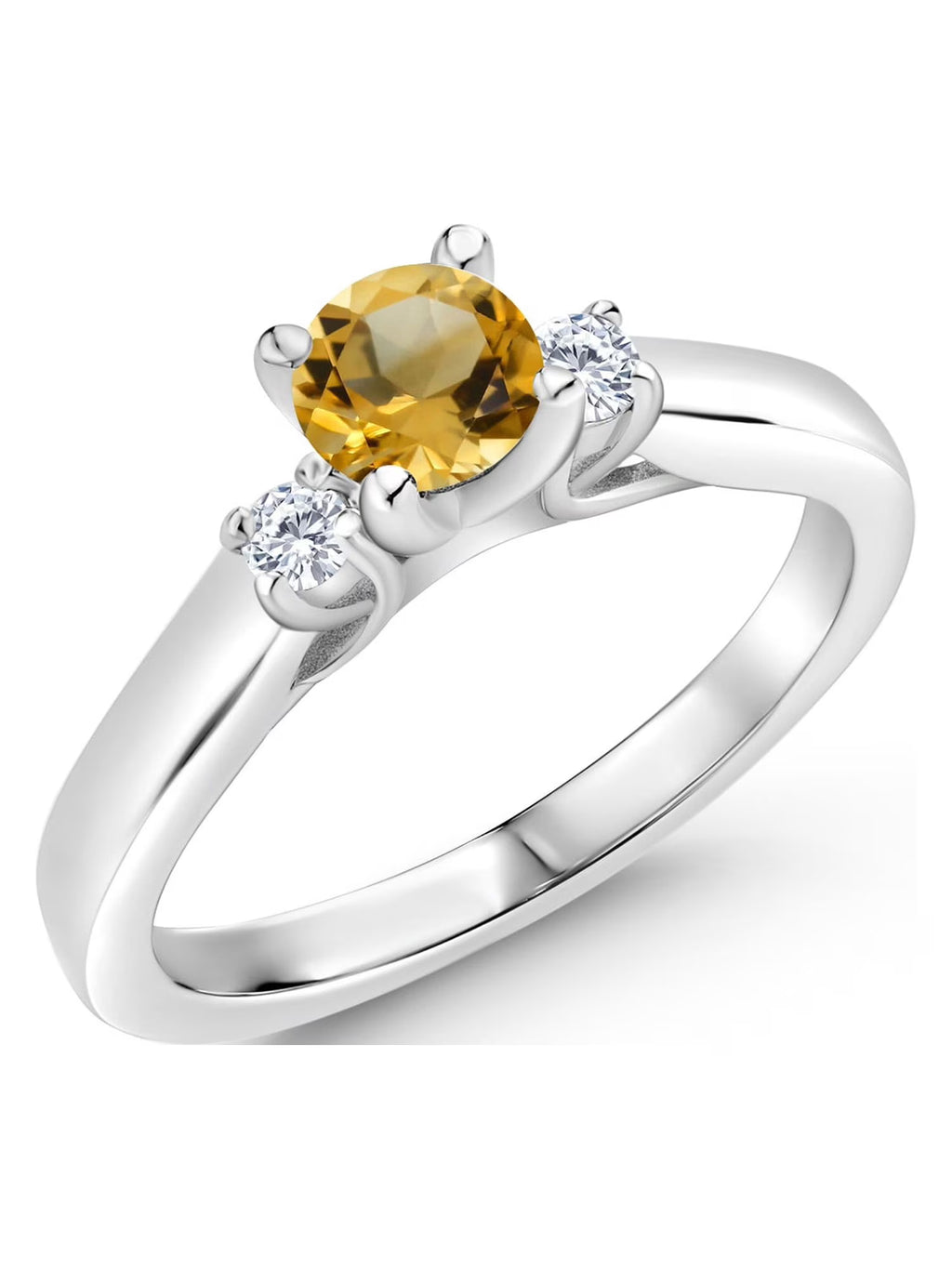 925 Sterling Silver Citrine and White Lab Grown Diamond Engagement Ring W304