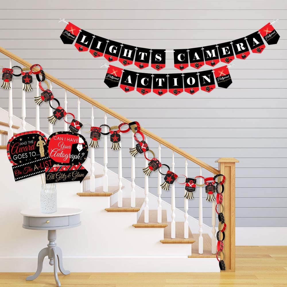 Red Carpet Hollywood Banner and Photo Booth Decorations Party Supplies Kit P92424