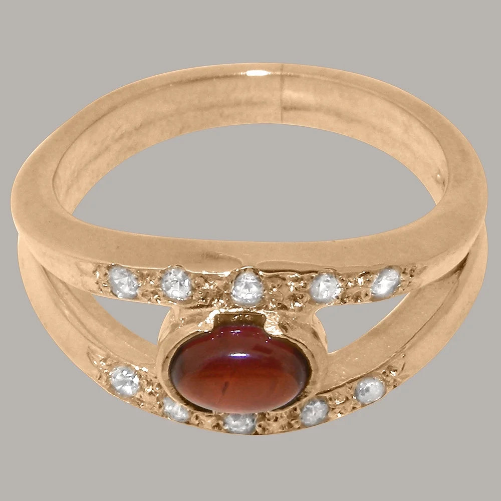 9k Rose Gold Natural Garnet & Diamond Womens Band Ring E25953