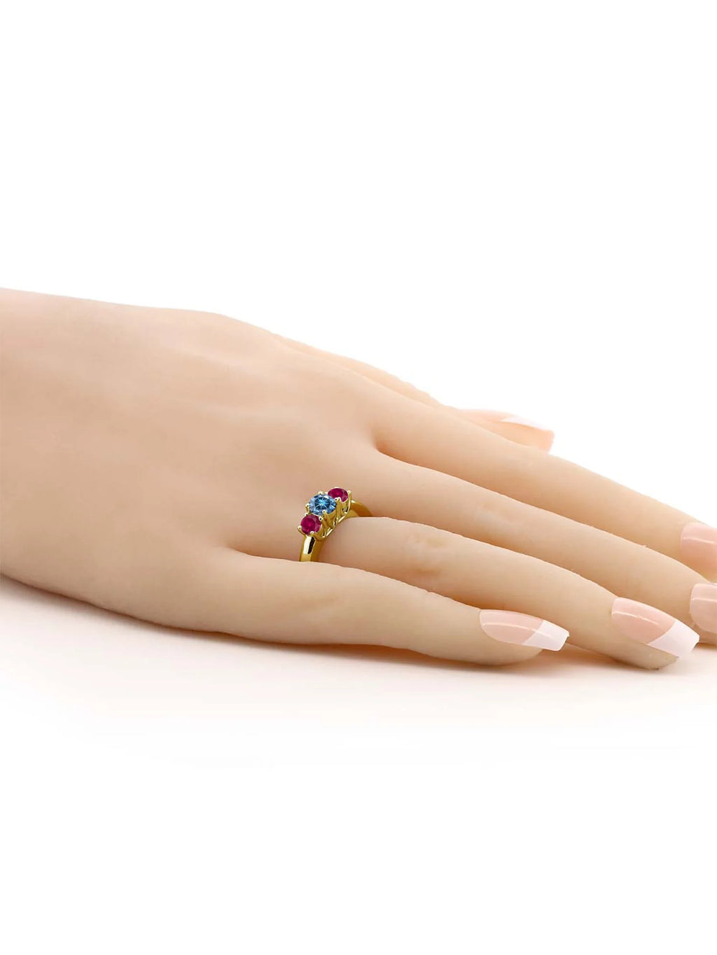 18K Yellow Gold Plated Silver Ring Persian Blue Moissanite Created Ruby L363522