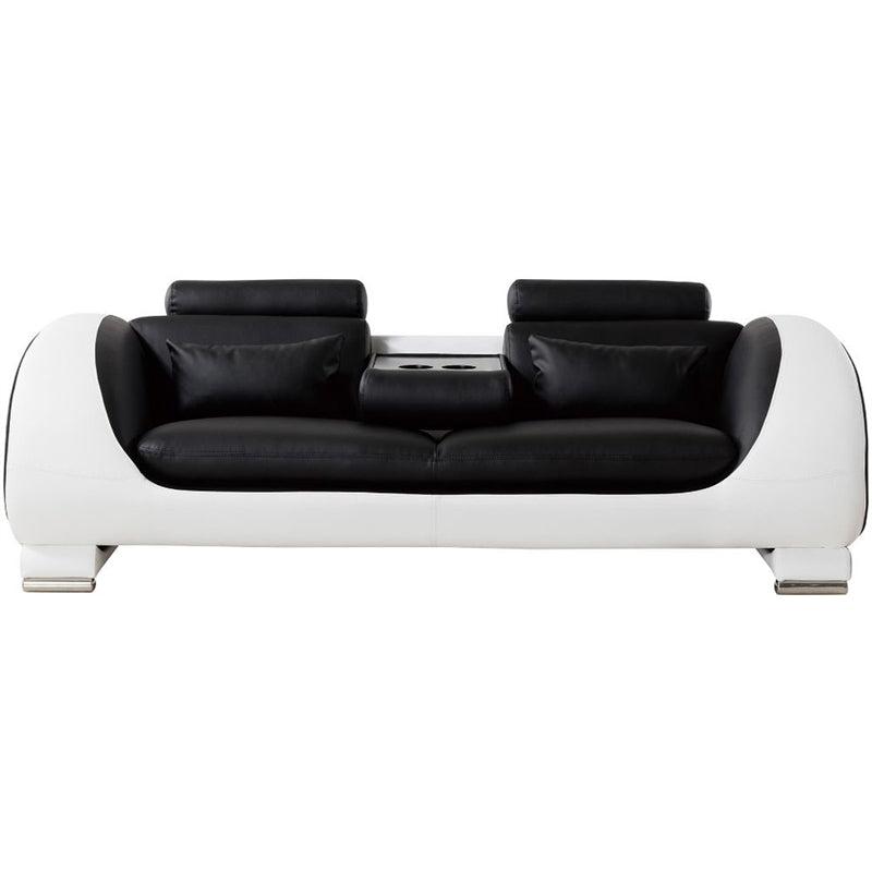 Black and White Faux Leather Wooden Sofa with Headrest Y73499
