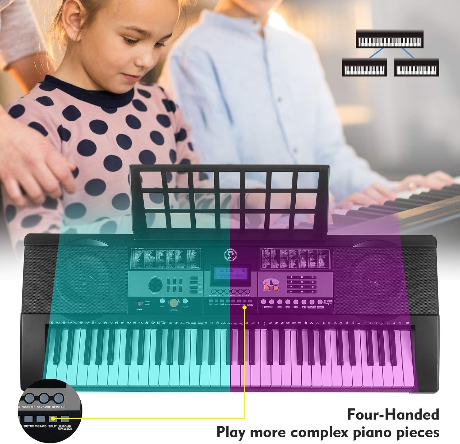 61 Key Portable Electronic Keyboard Piano with Stand and Stool T2177
