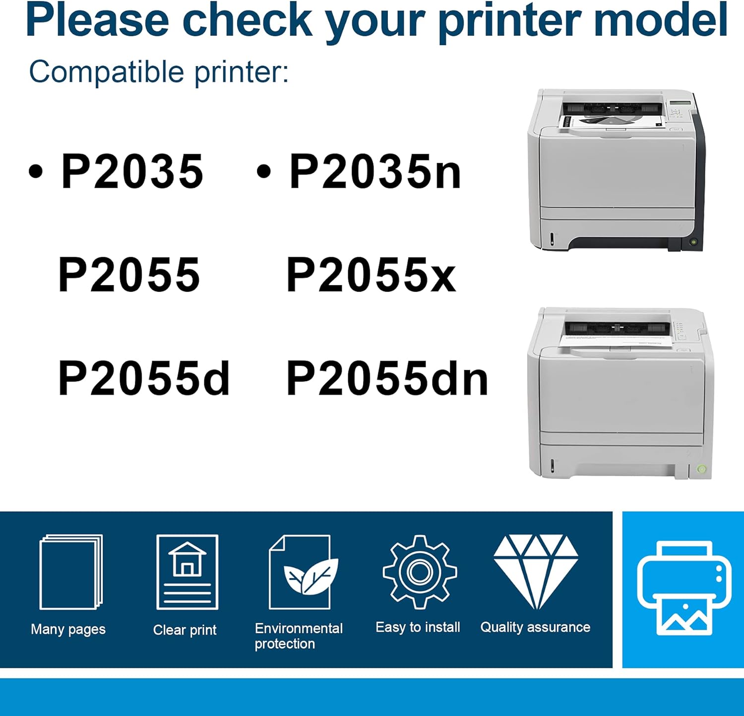 2-Pack Black Toner Cartridge for HP P2035n P2055x P2035 P2055 P2055d P2055dn Printer H1357
