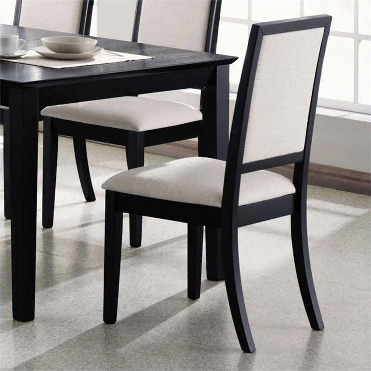 Black-Cream Fabric-Wood Dining Side Chair O757