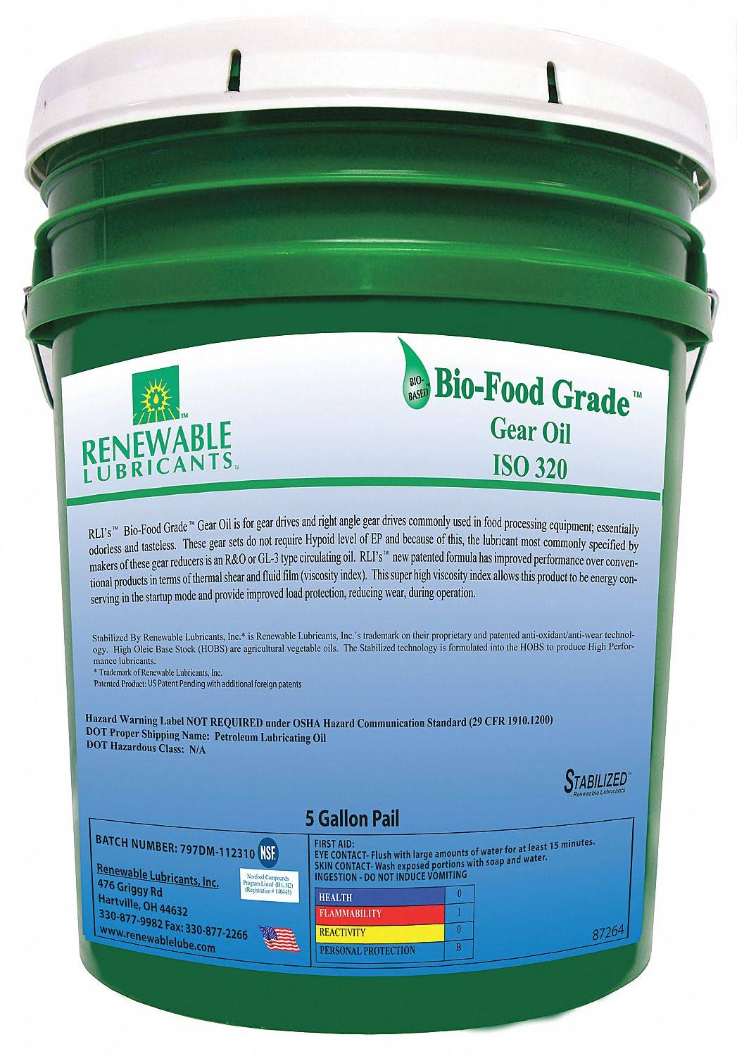 Food Grade Gear Oil, 5 Gal L554380