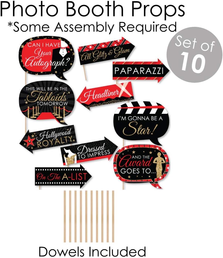 Red Carpet Hollywood Banner and Photo Booth Decorations Party Supplies Kit P92424