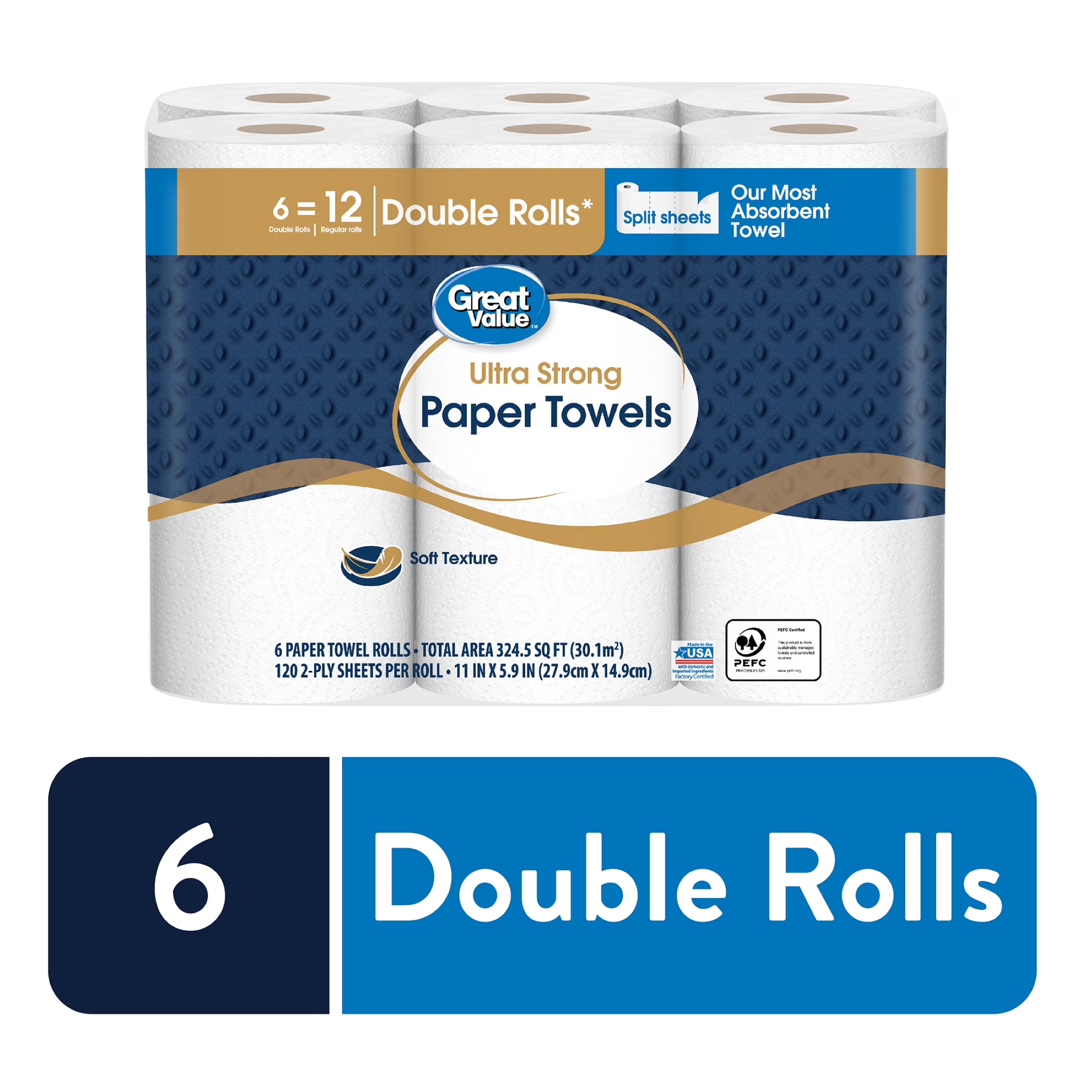 (4 pack) Ultra Strong Paper Towels, 6 Double Rolls J17953
