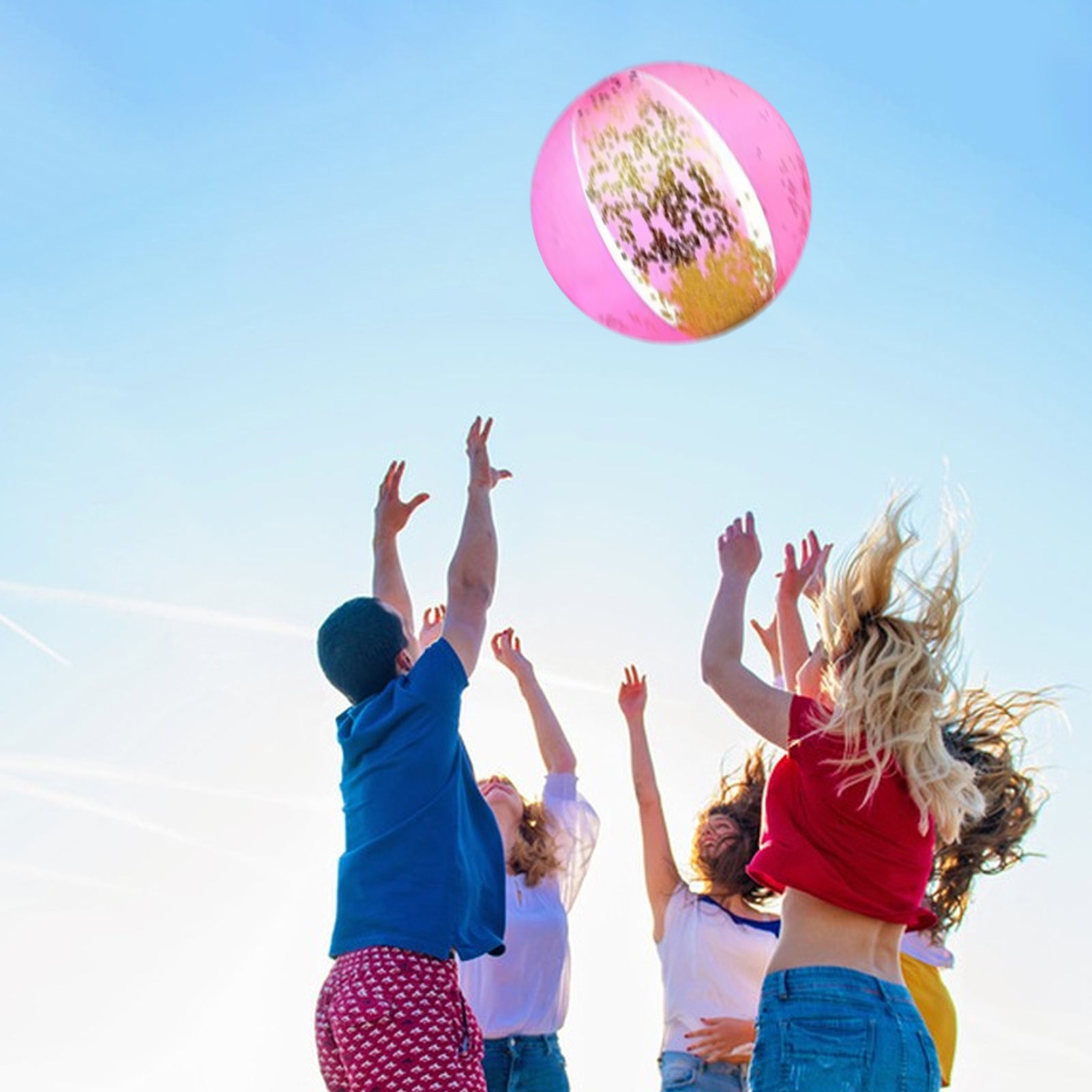Pink Glitter Inflatable Beach Ball Set with Pump I413731