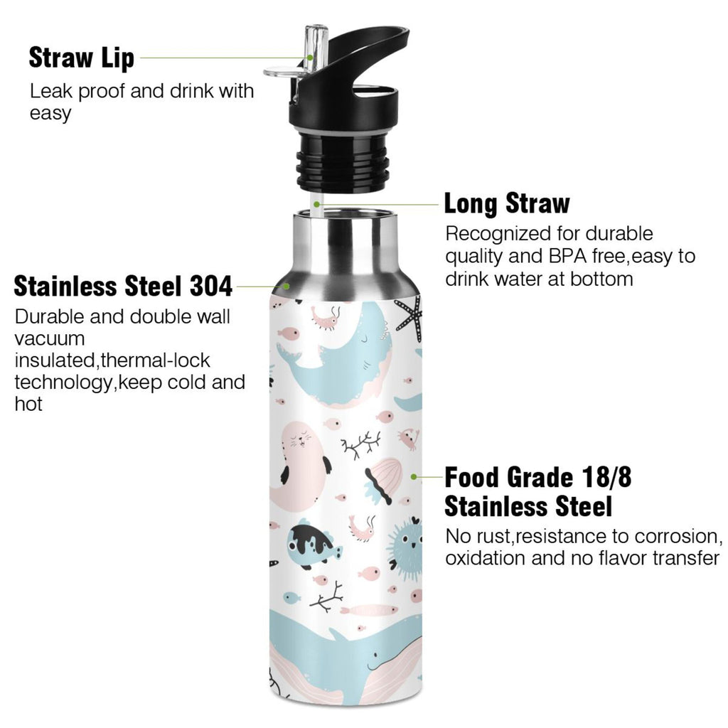 Stainless Steel Insulated Vacuum Flask Water Bottle with Straw Lid G68000