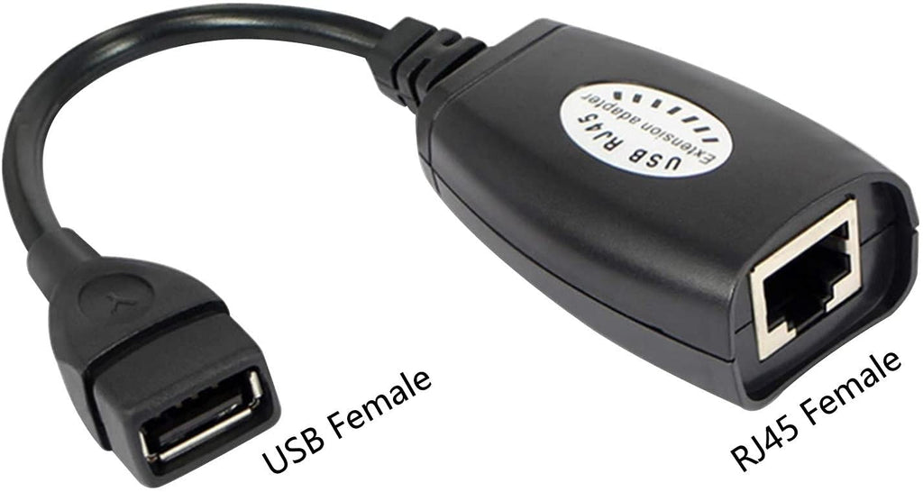 USB to RJ45 Extension Adapter over Cat5/Cat5e/Cat6 Cable up to 150ft Black Pack of 2 F918611
