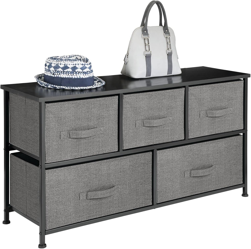 Steel Frame Wood Top Horizontal Cloth Storage Dresser with 5 Removable Fabric Drawers Z576