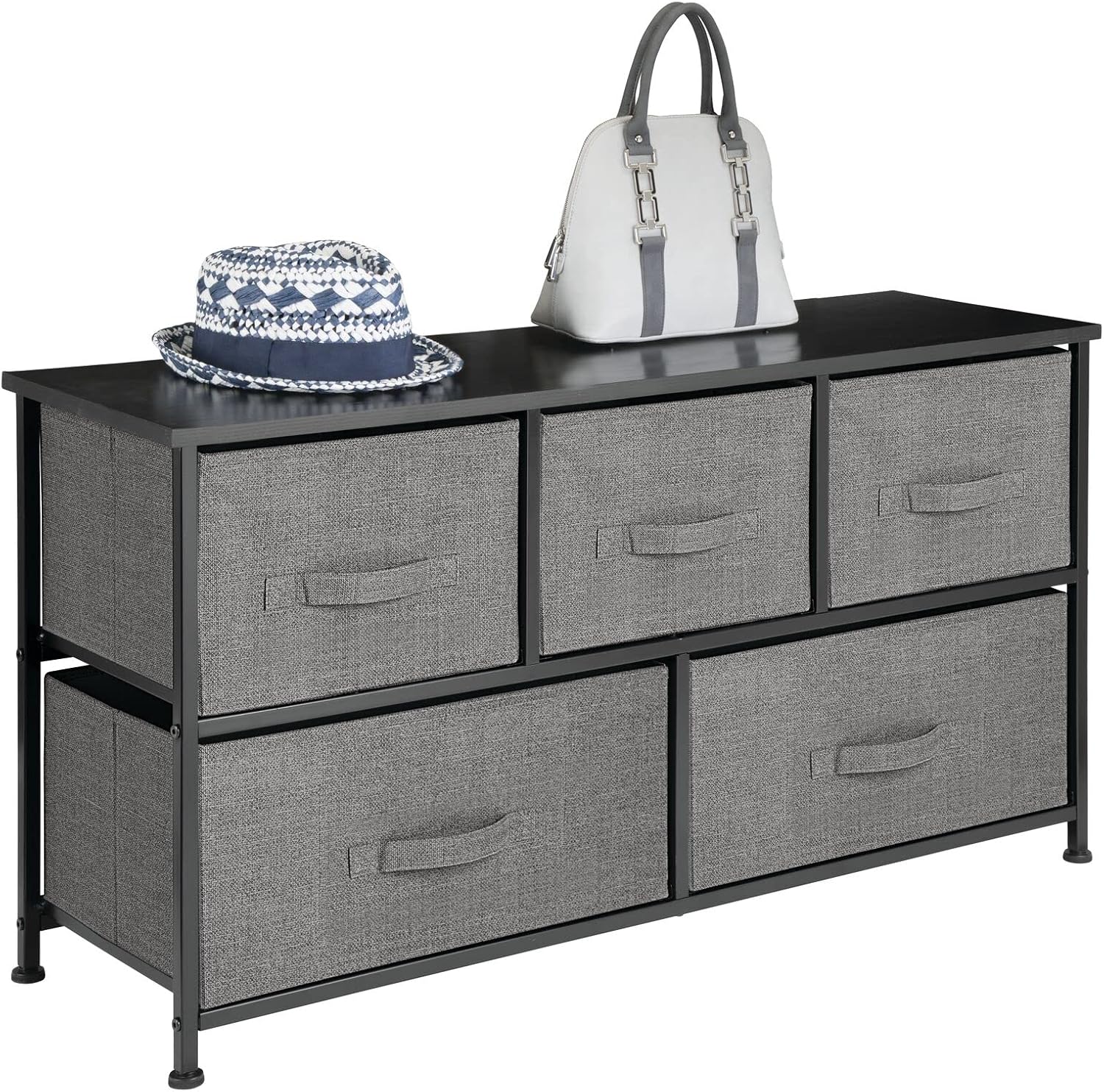 Steel Frame Wood Top Horizontal Cloth Storage Dresser with 5 Removable Fabric Drawers Z576