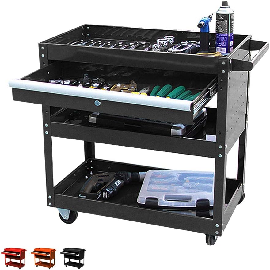Black 4-Wheel Rolling Tool Cart with Ball-Bearing Slides G584098