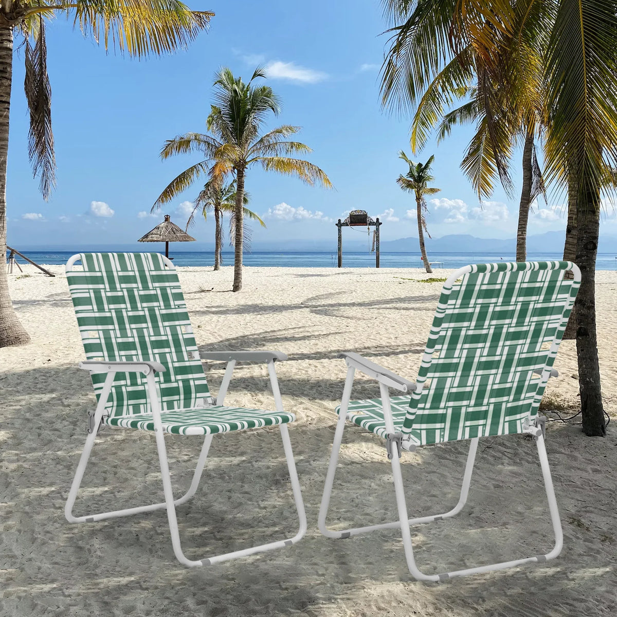 Dark Green 2 Pieces Folding Beach Chairs with Armrests X519295