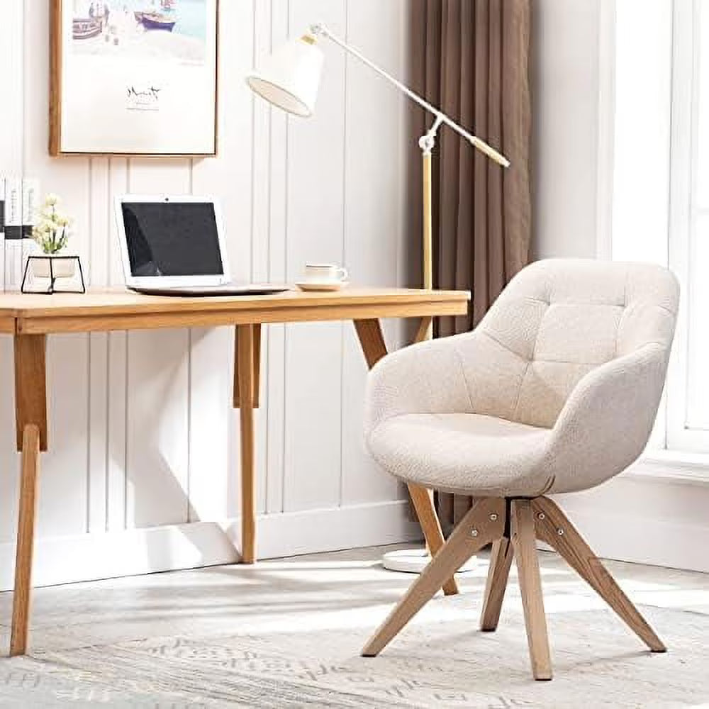 Mid Century Modern Swivel Fabric Accent Chair with Oak Wood Legs J91885