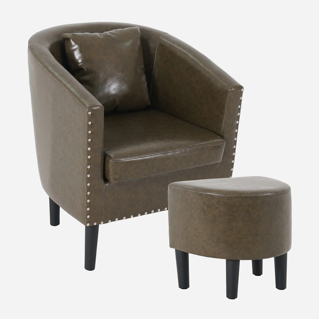 White PU Leather Club Chair with Ottoman C211716