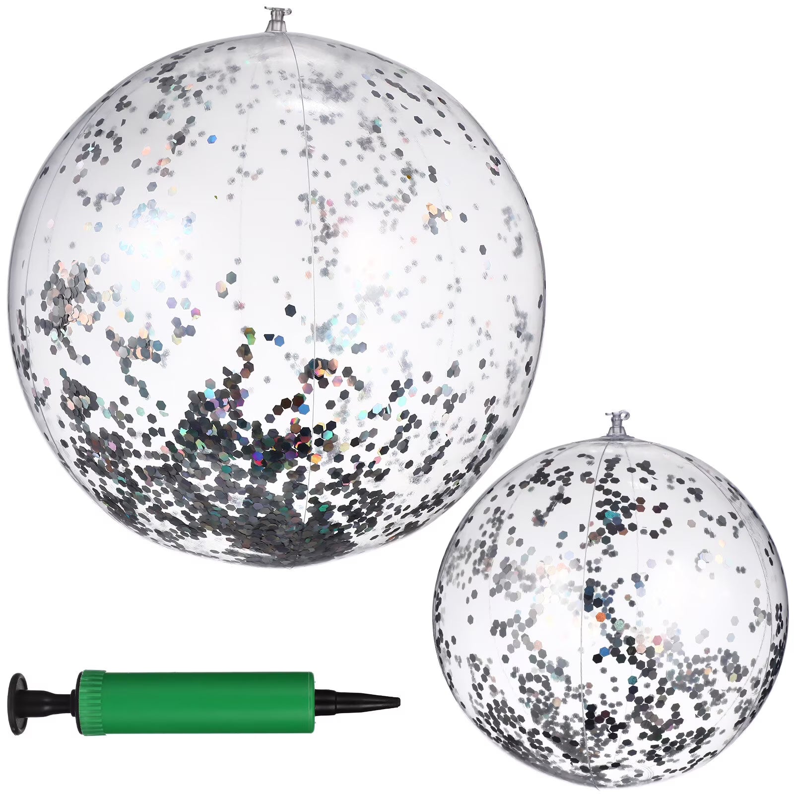 2 Pcs Glitter Confetti Inflatable Beach Balls with Air Pump L957