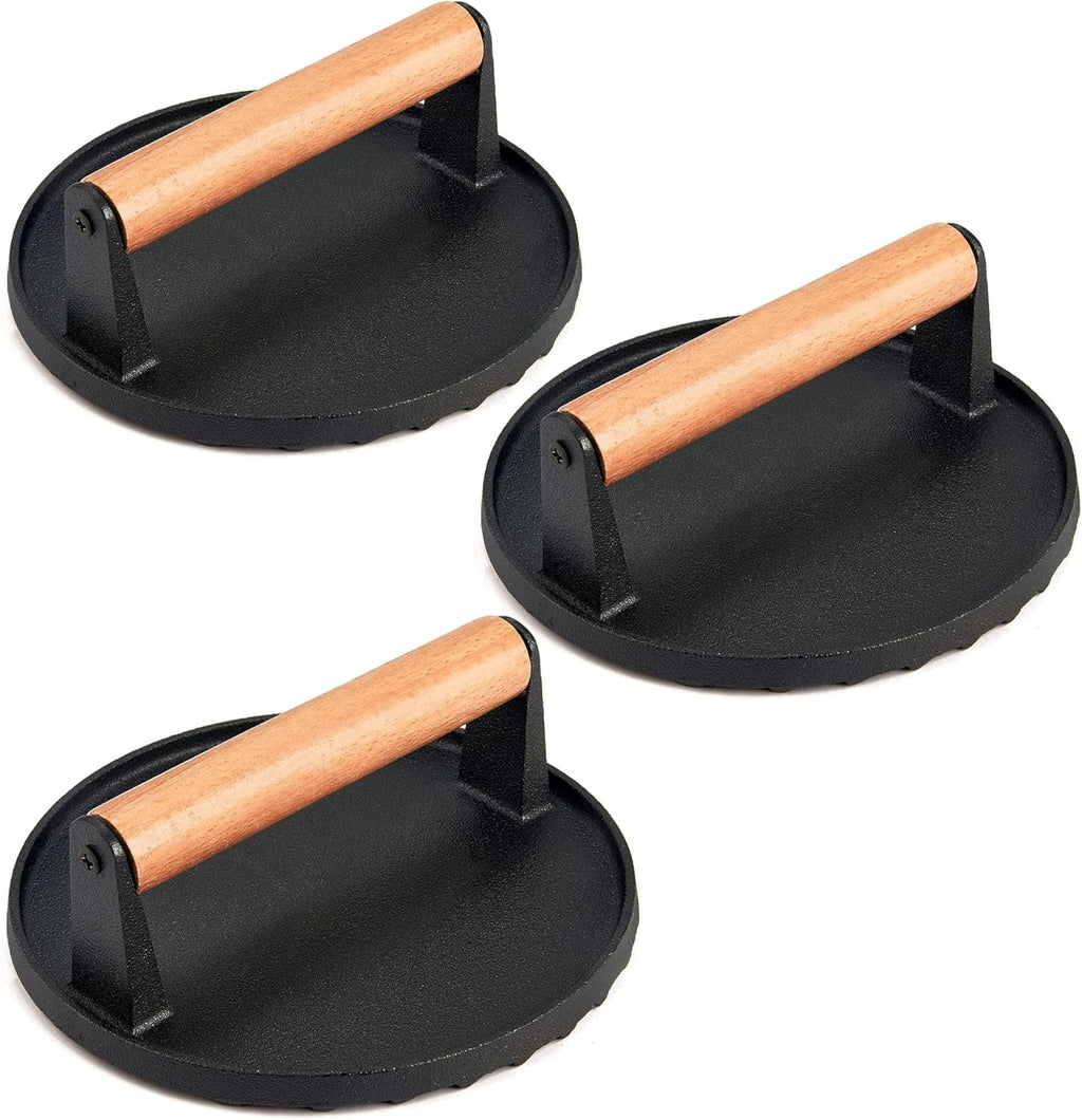 Cast Iron Burger Press Set of 2, 7 Inch Round with Wooden Handle B6753