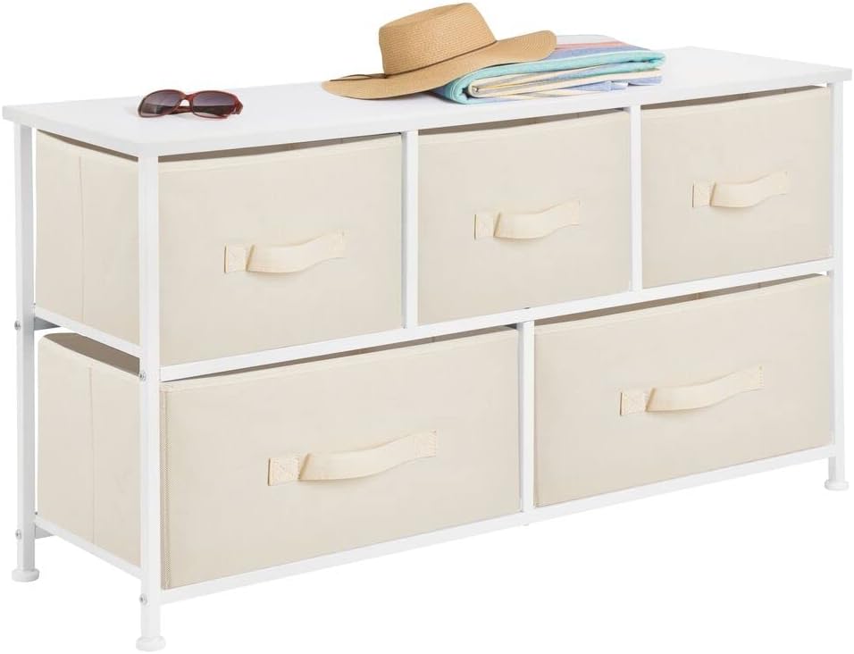 Steel Frame Wood Top Horizontal Cloth Storage Dresser with 5 Removable Fabric Drawers Z576
