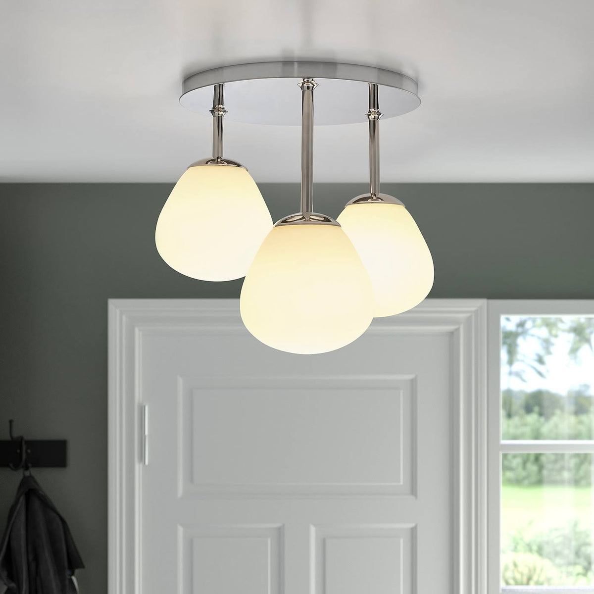 Chrome Plated Opal Glass Ceiling Lamp with 3 Lights C202