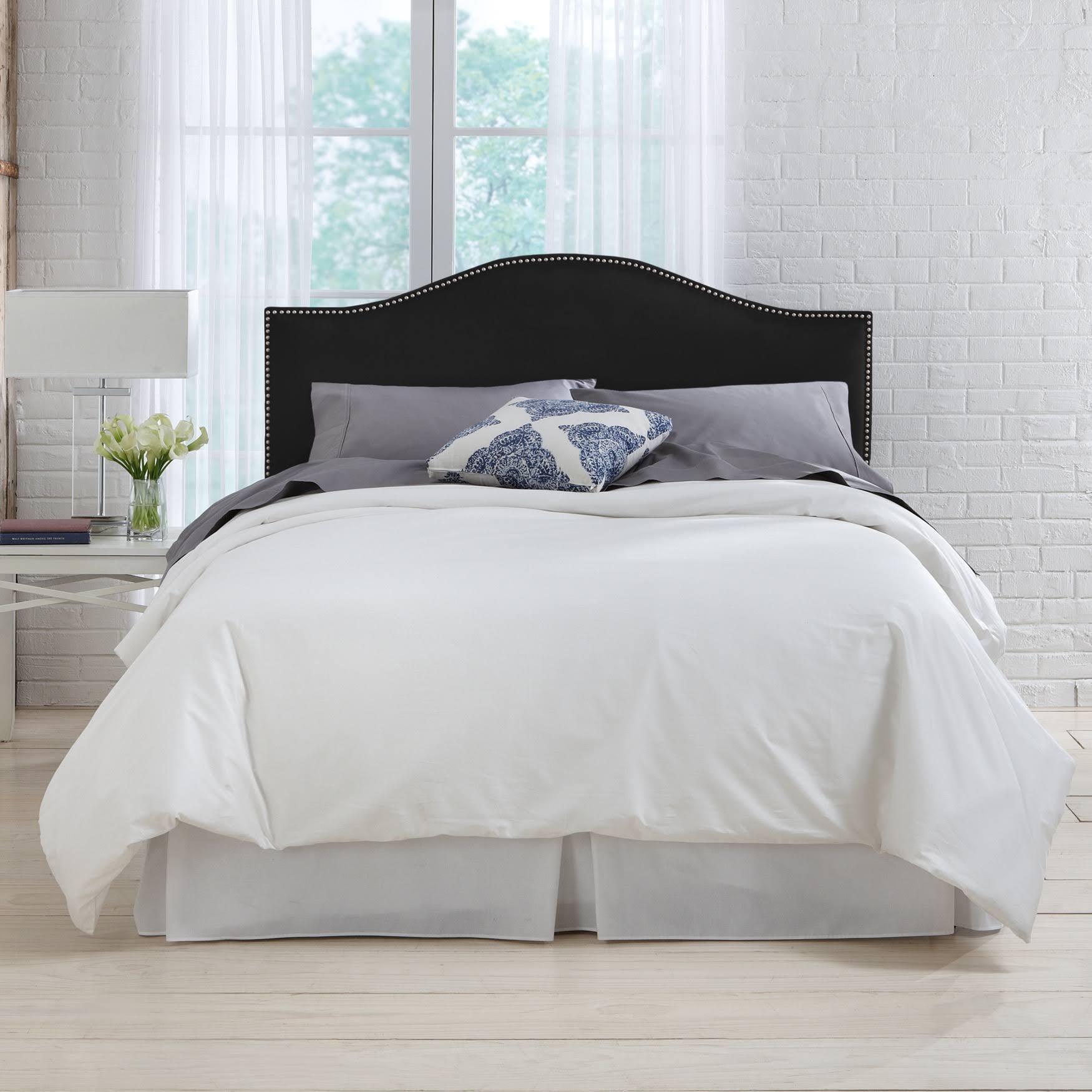 Queen Premier Black Microsuede Nail Button Headboard Q67697