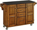 Black Granite Kitchen Cart in Cottage Oak Wood P15804