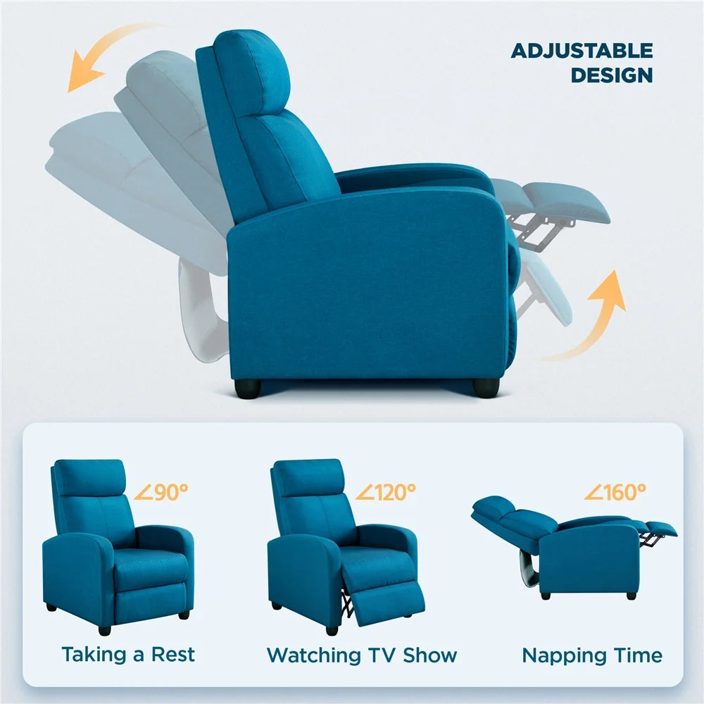 Blue Upholstered Fabric Recliner Chair with Footrest K906
