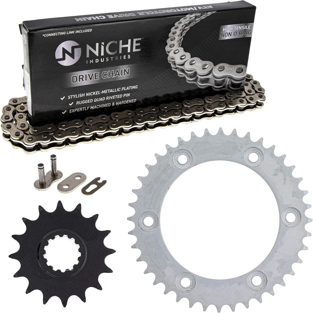 Drive Sprocket Chain Combo Front 16 Rear 40 Tooth 520NZ Standard 114 Links Pack of 2 G791599