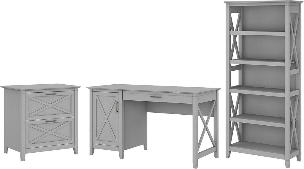 54W Computer Desk with 2 Drawer Lateral File Cabinet and 5 Shelf Bookcase S728