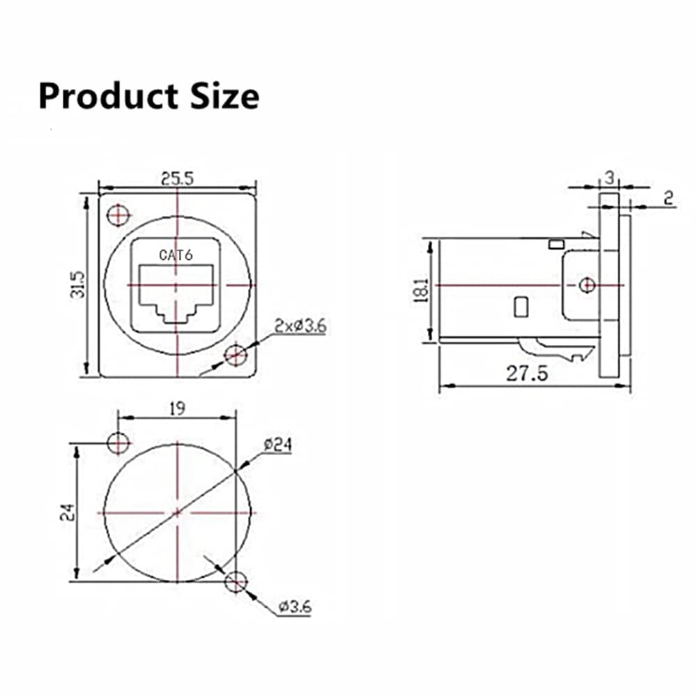 RJ45 Socket Panel Mount Connector, CAT6/CAT5E/CAT5 Female to Female LAN Adapter G34758