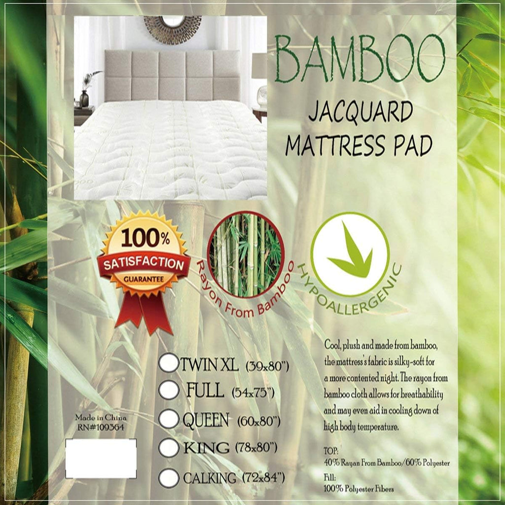 Hypoallergenic Cool Bamboo Jacquard Fitted Mattress Topper California King Size T164