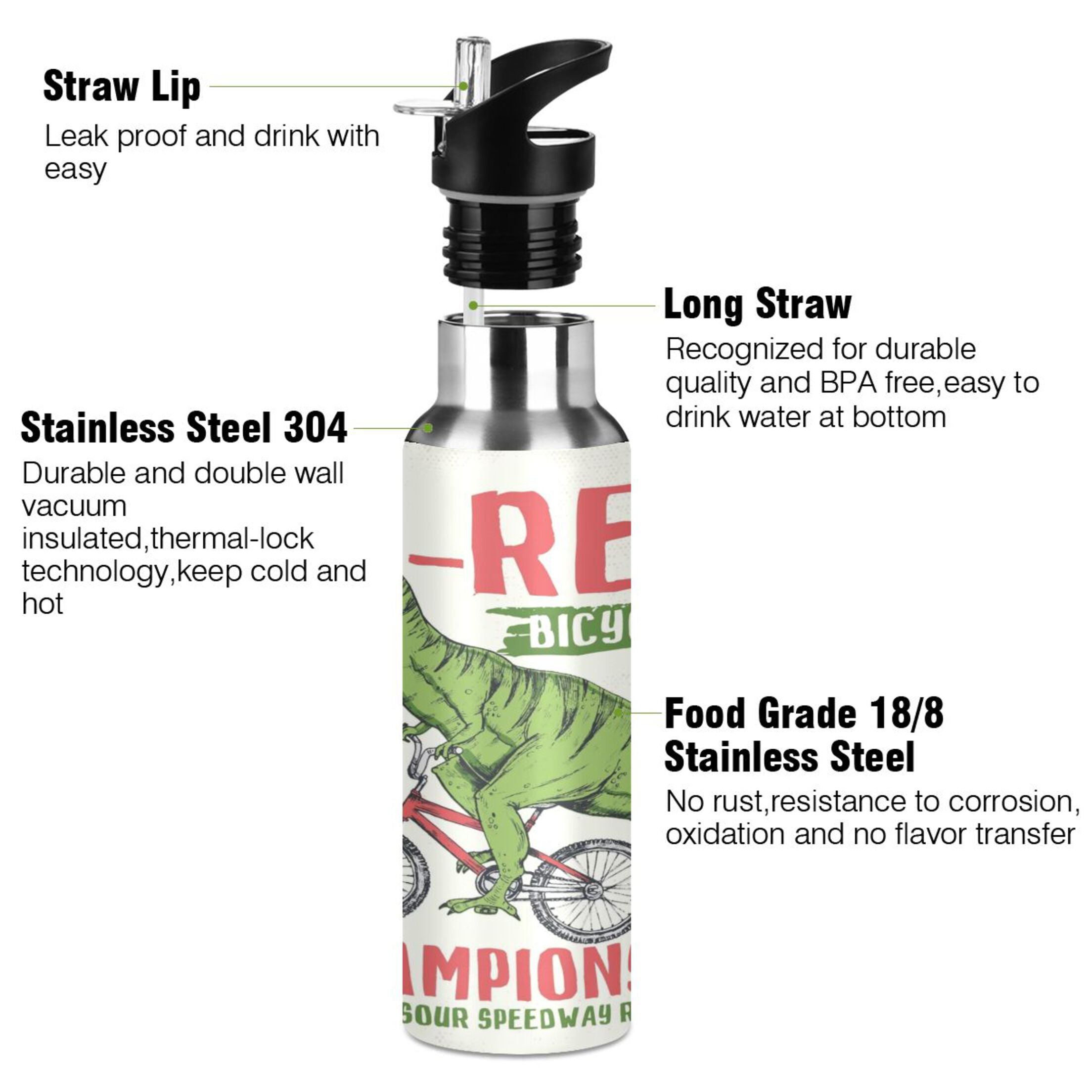 Stainless Steel Vacuum Insulated Water Bottle with Straw Lid, 20 OZ U219876