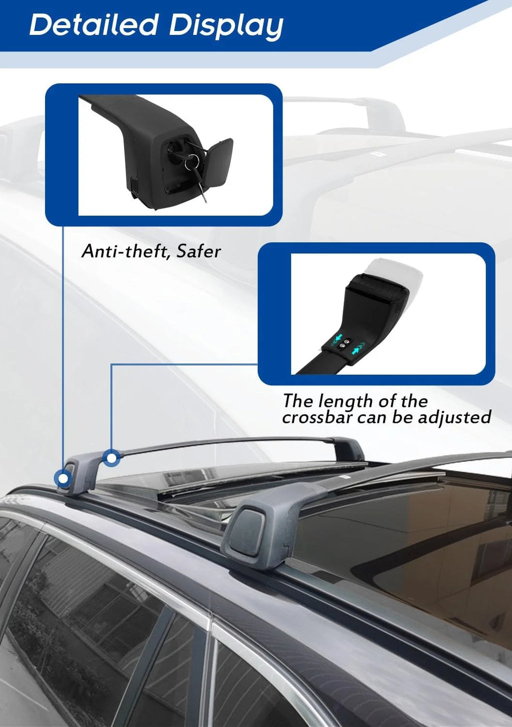 Roof Rack Cross Bars for Volvo XC40 2018-2024 Lockable Quiet Crossbars A23417