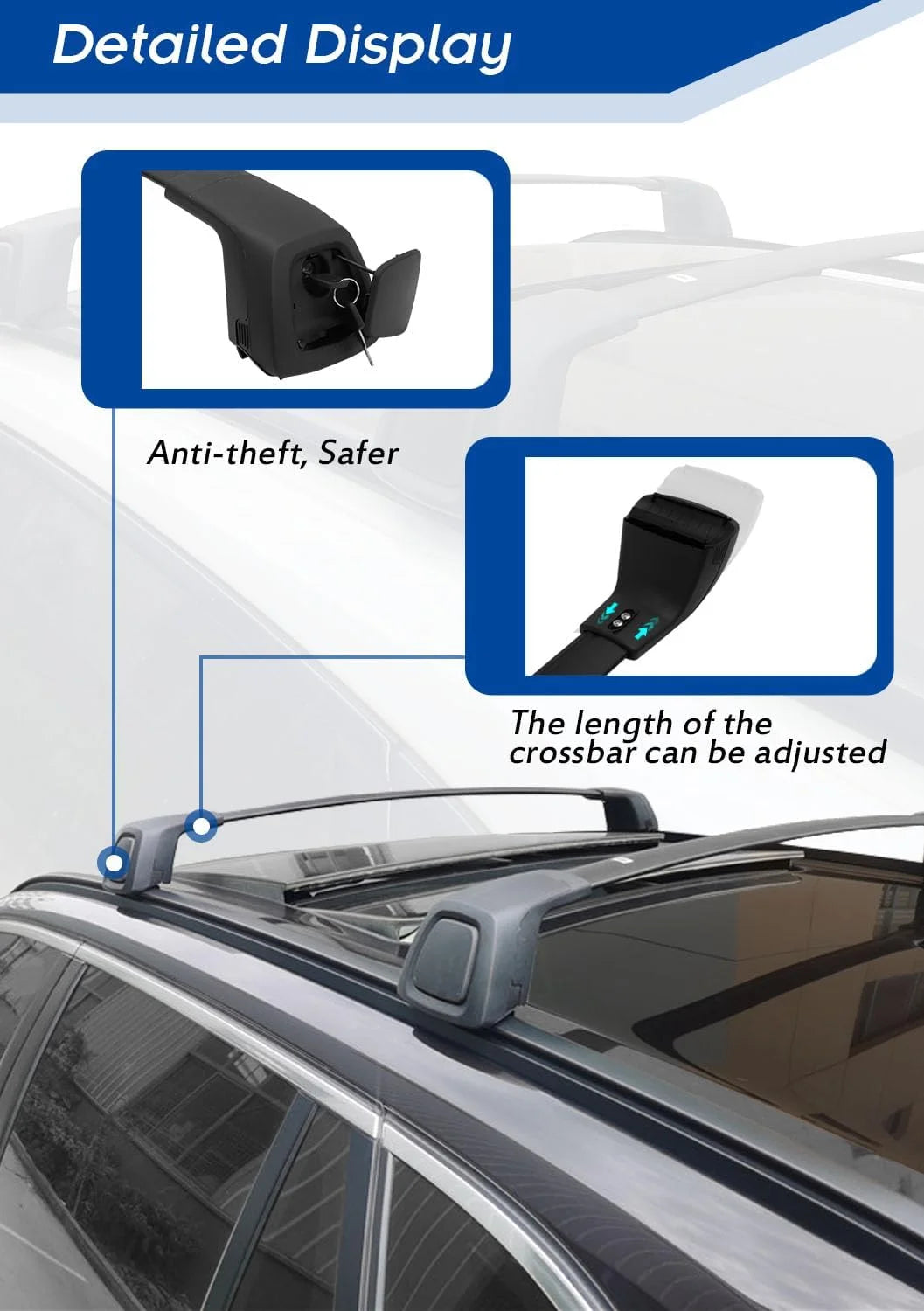 Roof Rack Cross Bars for Volvo XC40 2018-2024 Lockable Quiet Crossbars A23417