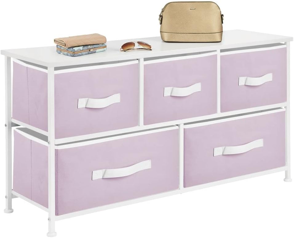 Steel Frame Wood Top Horizontal Cloth Storage Dresser with 5 Removable Fabric Drawers Z576
